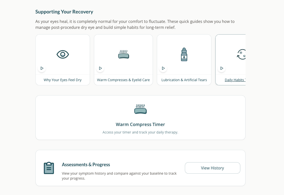 Aqueo mobile patient portal showing at-home treatment timers and the digital boarding pass